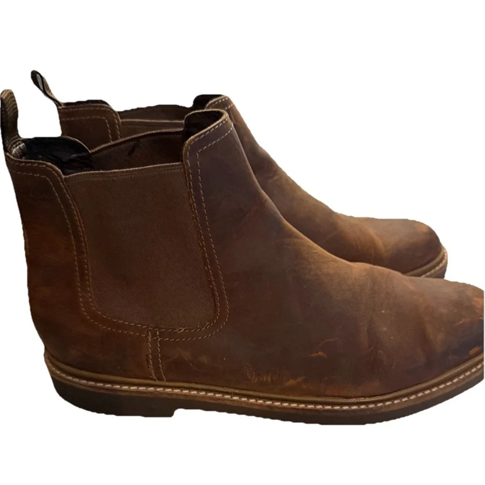 Clarks‎ Chelsea Boots Leather Mens 12M Brown Cognac Ankle Slip On Chukka 15770